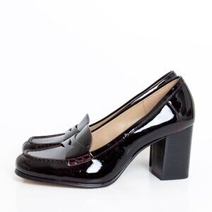 Michael Kors Buchanan Burgundy Patent Block Heel Loafers Preppy